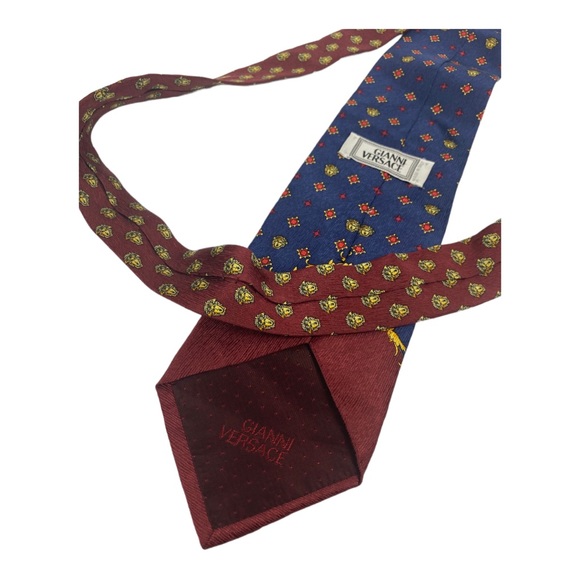 Rare Mens Gianni Versace Medusa Print Royal Blue & Red Designer Luxury Neck Tie - Picture 12 of 14